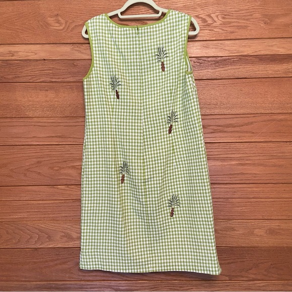Vintage 90s Ultra Dress green gingham potted plant embroidered dress - Picture 5 of 7